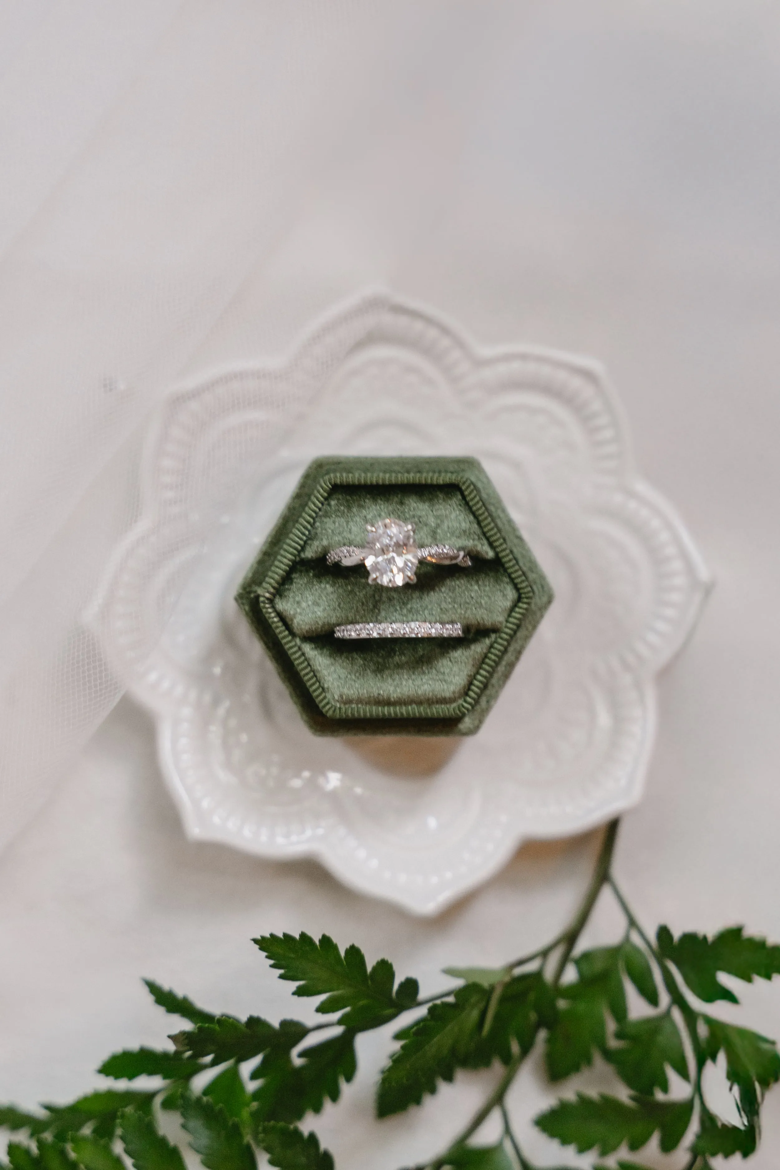 Artistic wedding couple portrait with natural backdrop